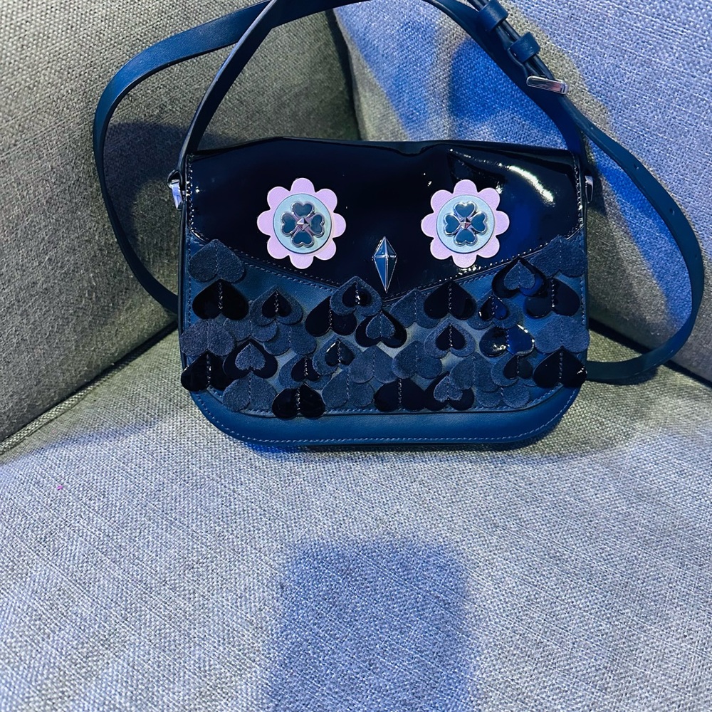 Kate Spade Owl Crossbody Patent Leather, Leather, and Suede Bag
